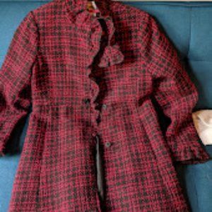 Tommy Girl Bright Pink and Black Houndstooth Winter Pea Coat with Ruffles!